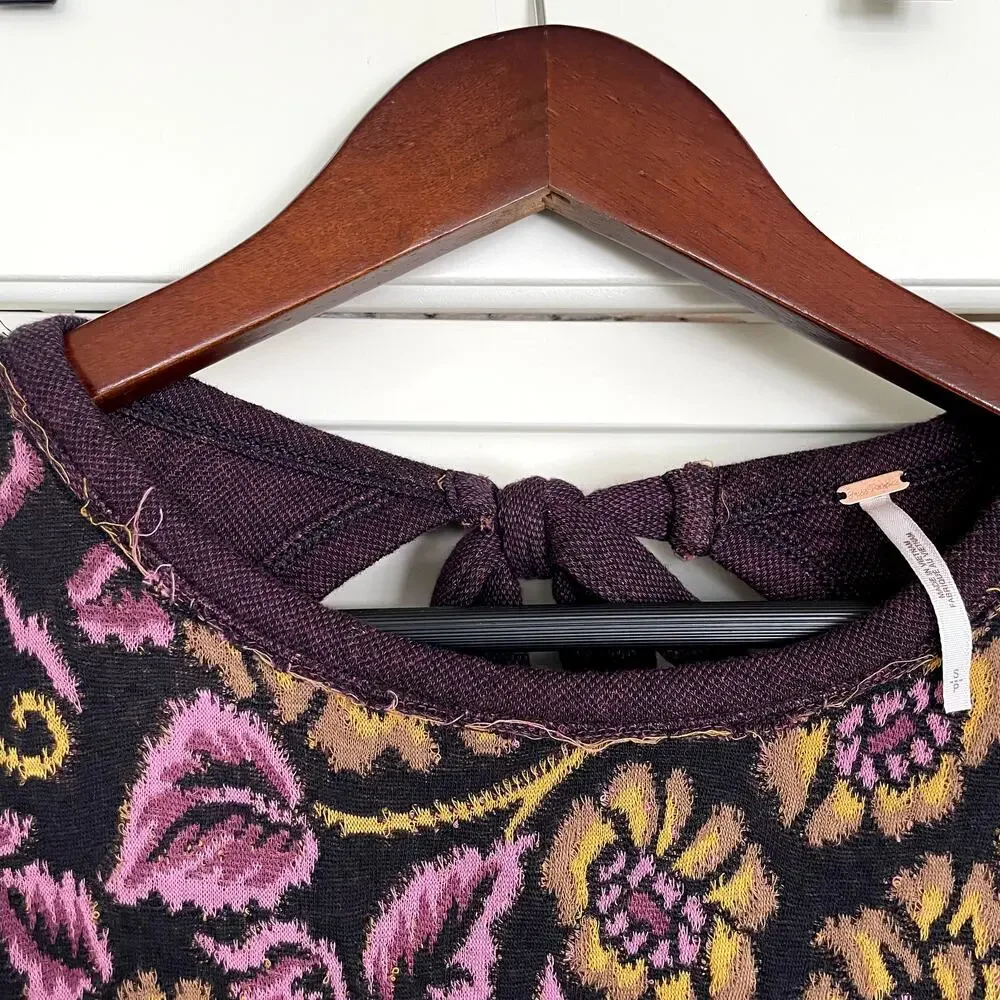 Free People No Ordinary Top Floral Cropped Puff Sleeve Sweater Size Small - Picture 7 of 9